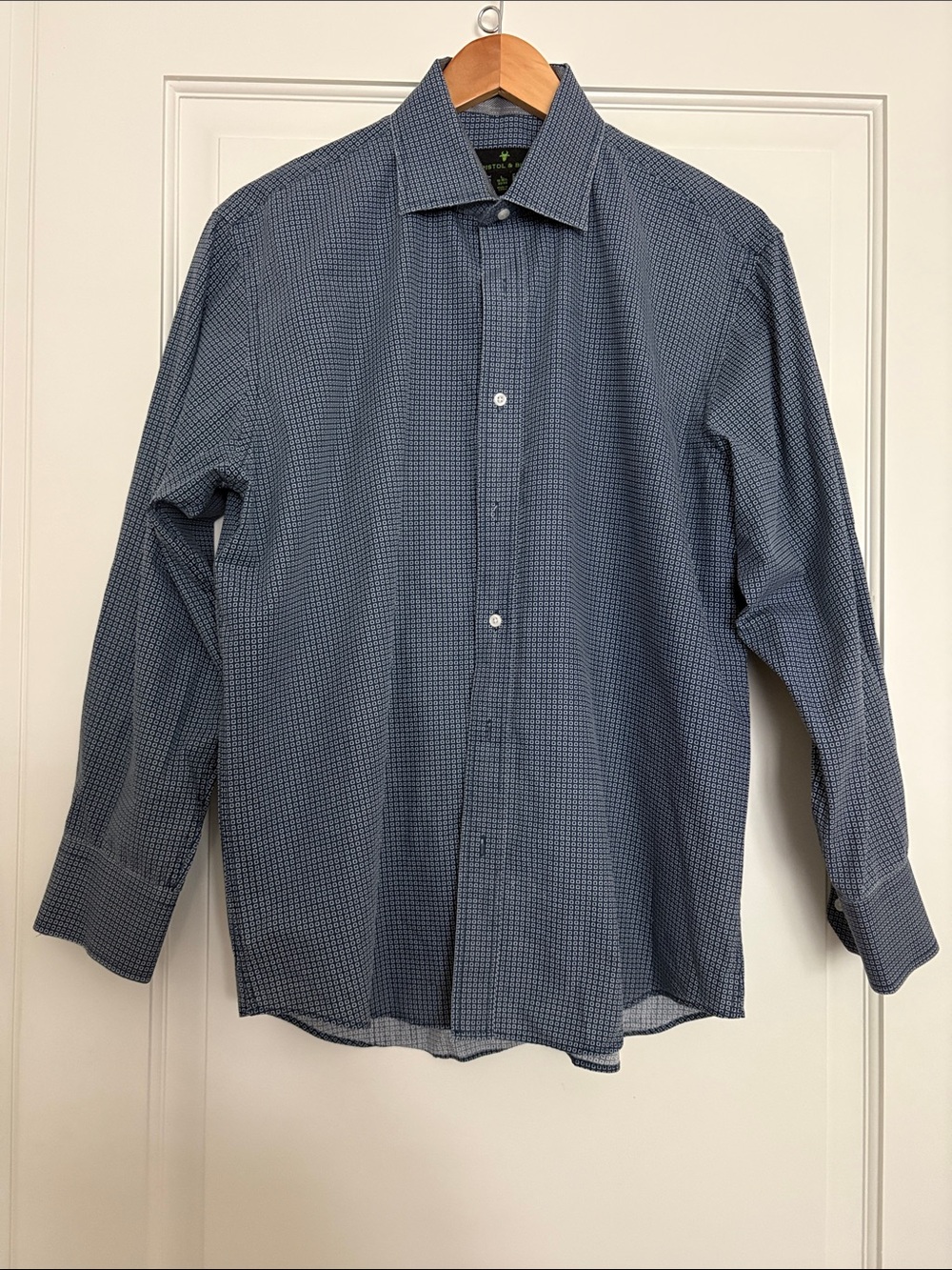 Men's Long-Sleeve Blue Micro-Check Dress Shirt